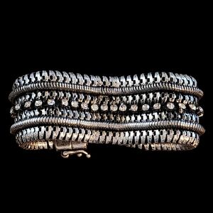 Vintage-Inspired Multi-Row Bracelet with Rhinestones and Magnetic Clasp